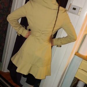 New York & Company Cream Ruffle-Hem Trench Coat-Dress